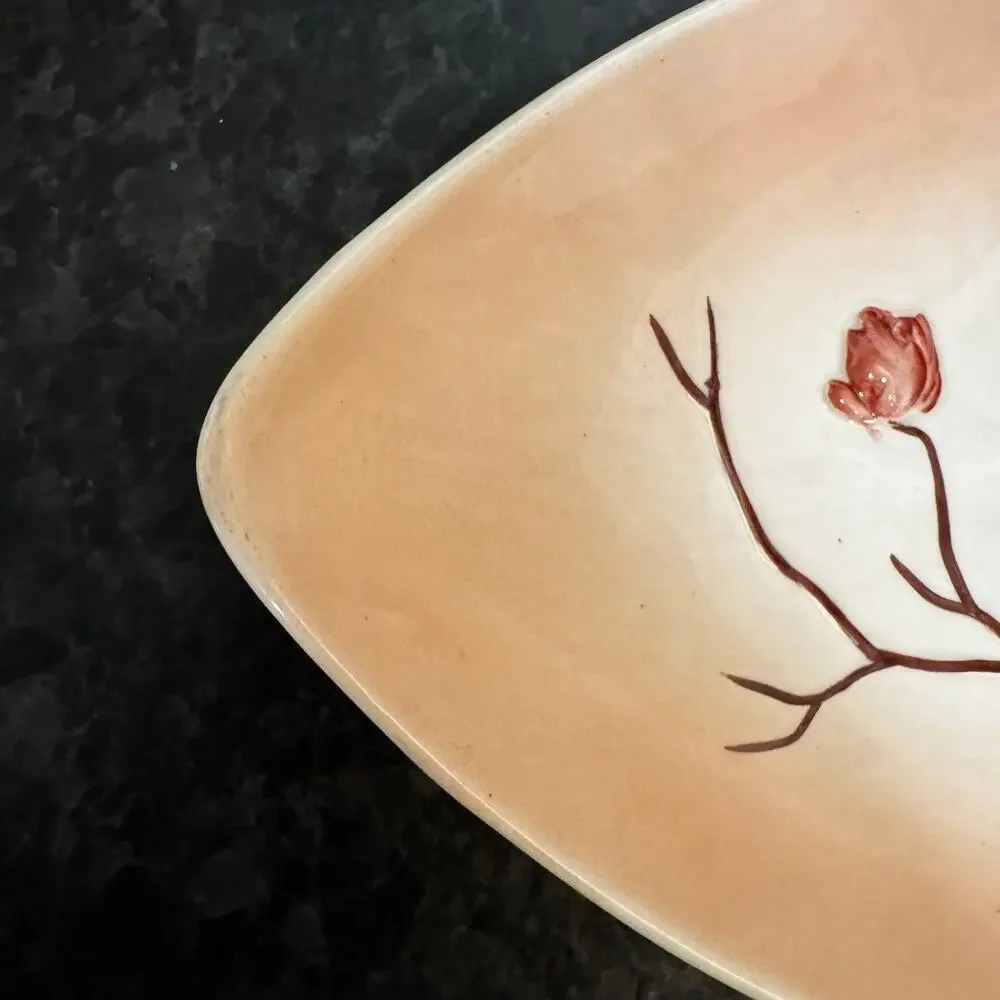 Vintage Carlton Ware England Hand Painted Magnolia Pink Blush Bowl 1950s oval